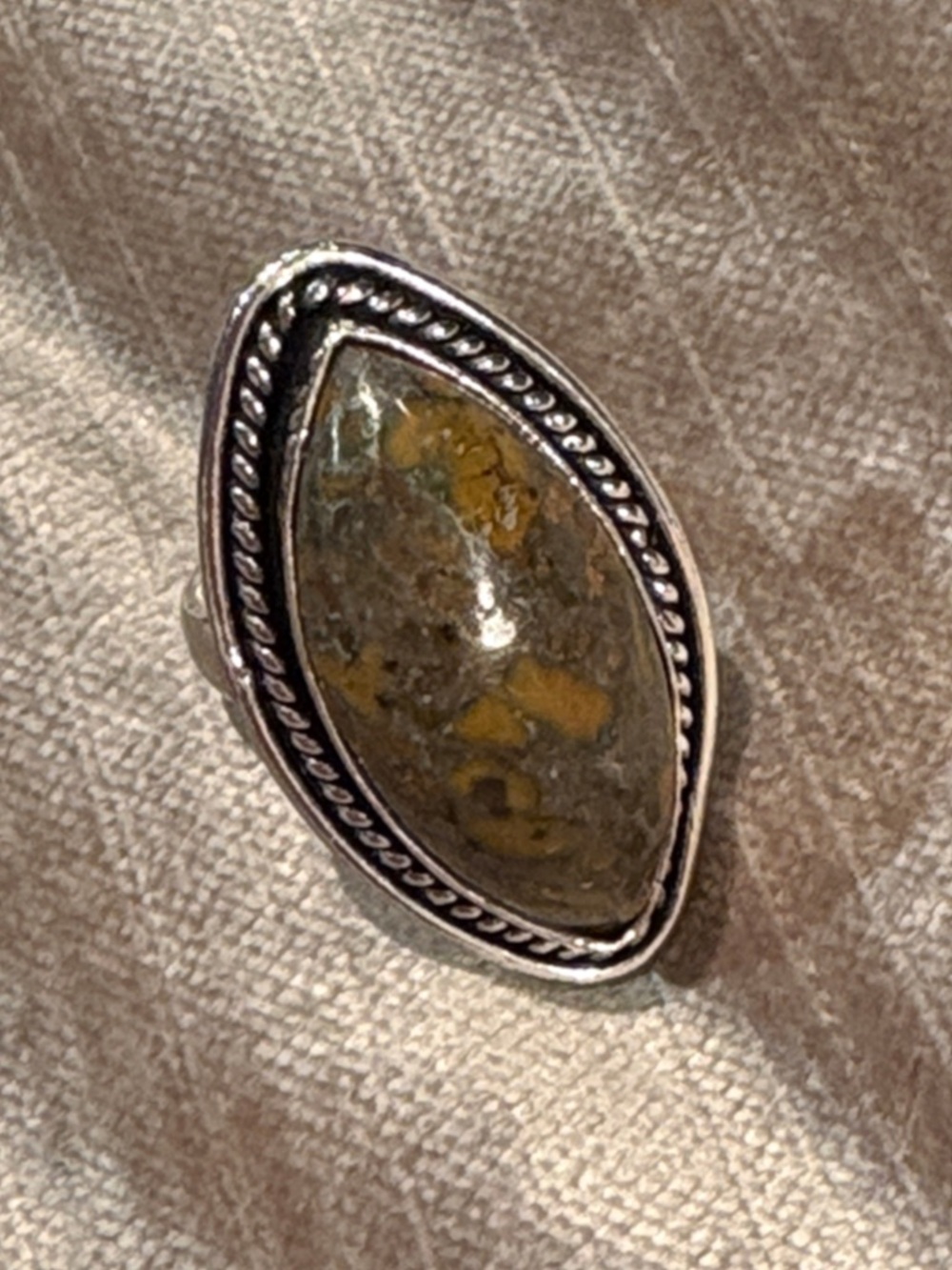 Marquise Stone Ring in Olive Green and Brown Fruit Jasper Size 5 NWOTS
